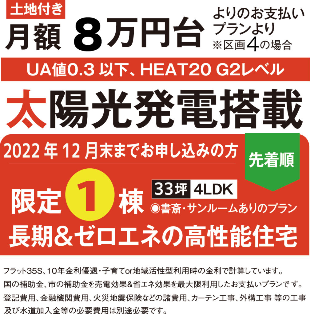 土地建物+太陽光発電搭載月額5万円台のお支払いプラン